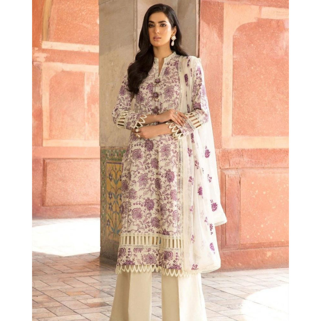 Bareeze MC844 Off White-Embroidered 3pc lawn dress with embroidered chiffon dupatta. Dressiya