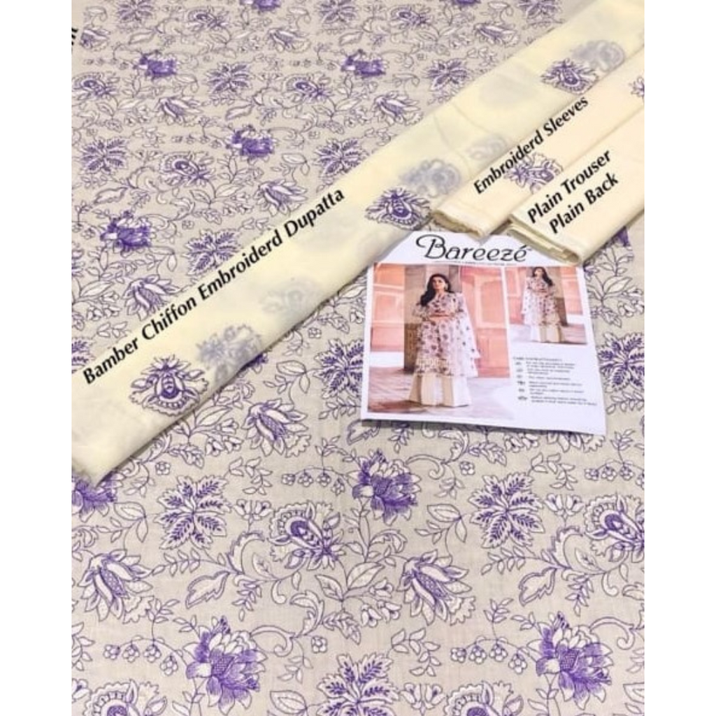 Bareeze MC844 Off White-Embroidered 3pc lawn dress with embroidered chiffon dupatta. Dressiya