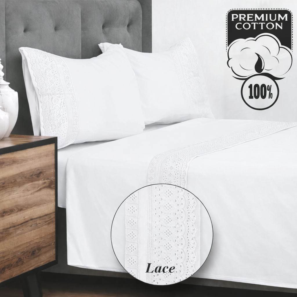 6 PIECES QUEEN BED SET WITH LACE