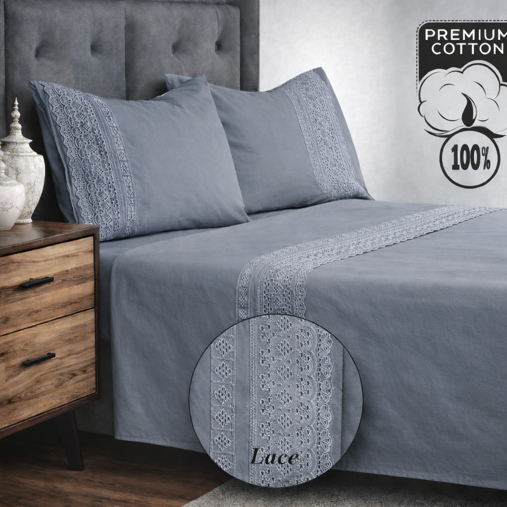 6 PIECES QUEEN BED SET WITH LACE