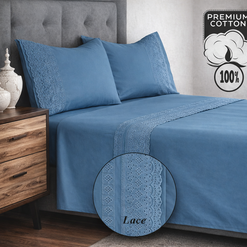 6 PIECES QUEEN BED SET WITH LACE